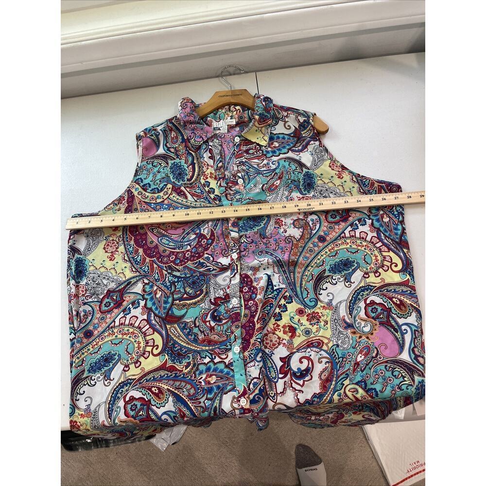 Spense Top Women 2XL Multicolor Paisley Tunic Button Up Sleeveless Shirt FLAW - Picture 8 of 11
